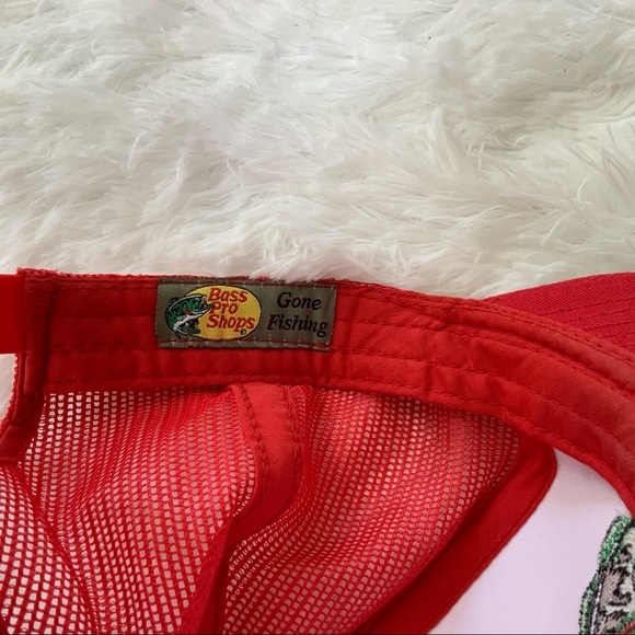 BASS PRO SHOPS • Red and White SnapBack Gone Fishing Trucker Hat Mesh - Picture 6 of 8